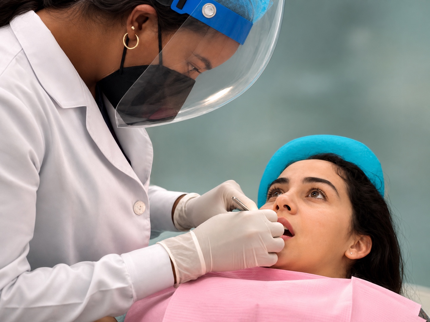 Odontóloga de Zoadent atendiendo a una paciente durante su tratamiento de diseño de sonrisa